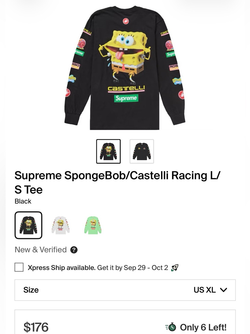 Supreme Black Crewneck with SpongeBob XL & Castelli Racing rare great shape